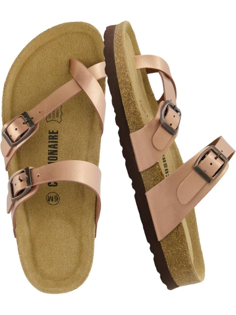 Women's Luna Cork Rose Sandal Strappy Flip Flops With Comfort Open Toe Shoes